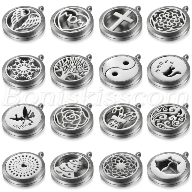 Women's Round Box Essential Oil Aroma Diffuser Locket Pendant Necklace For Gift