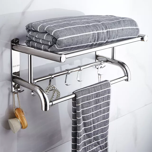 Towel Rack Bathroom Hotel Rail Holder Stainless Steel Wall Mounted Storage Shelf