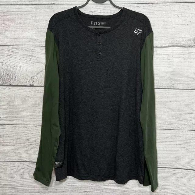 Fox Racing Shirt Mens Heritage Forged Henley Long Sleeve Logo Gray Green Size M