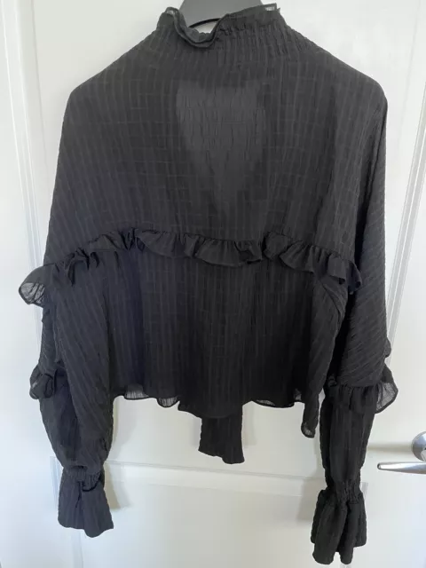 Alpha Omega Women Top M Black Long Sleeve Sheer Loose Fitting Crop Never Used 3