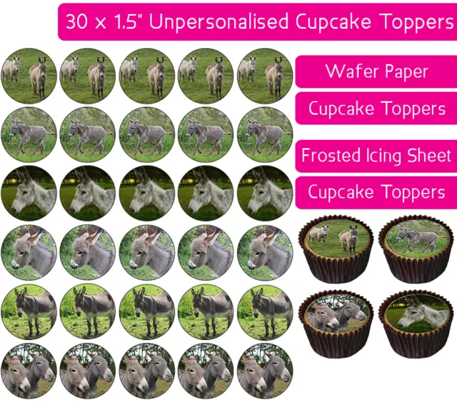 30 Donkeys Edible Wafer & Icing Cupcakes Toppers Decor Birthday Party Animal