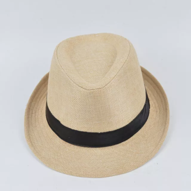 Mens Womens Straw Trilby Sun Hat Summer Panama Designer Fedora Beach Hat UK 3