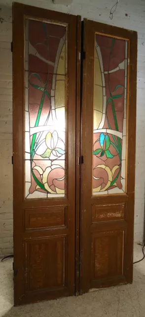 Large Pair of Vintage French Stained Glass Doors (1863)NS