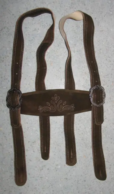 Traditional Costume Leather Suspenders Brown Olive To Approx. up To 38 3/16in