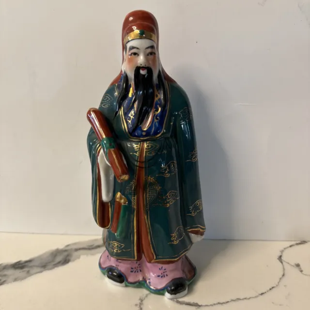 Antique Vintage Chinese Sanxing God Wise man Fú Porcelain Figurine approx 9”