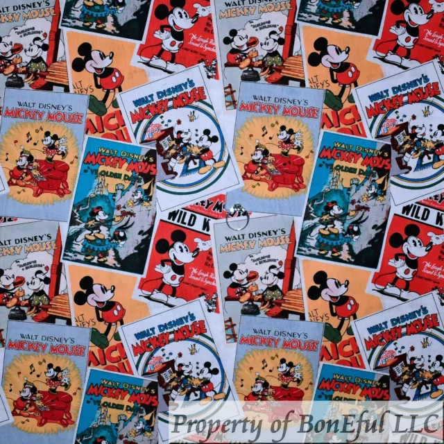 BonEful Fabric Cotton Quilt Mickey Minnie Mouse Walt Disney Kid Child SALE SCRAP