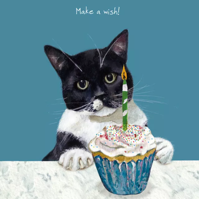 Cat Make A Wish Little Dog Laughed Birthday Greeting Card Blank Inside