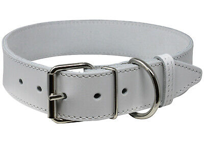 Dog Collar 21"-24.5" Neck 1.75" Wide High Quality Genuine Leather White