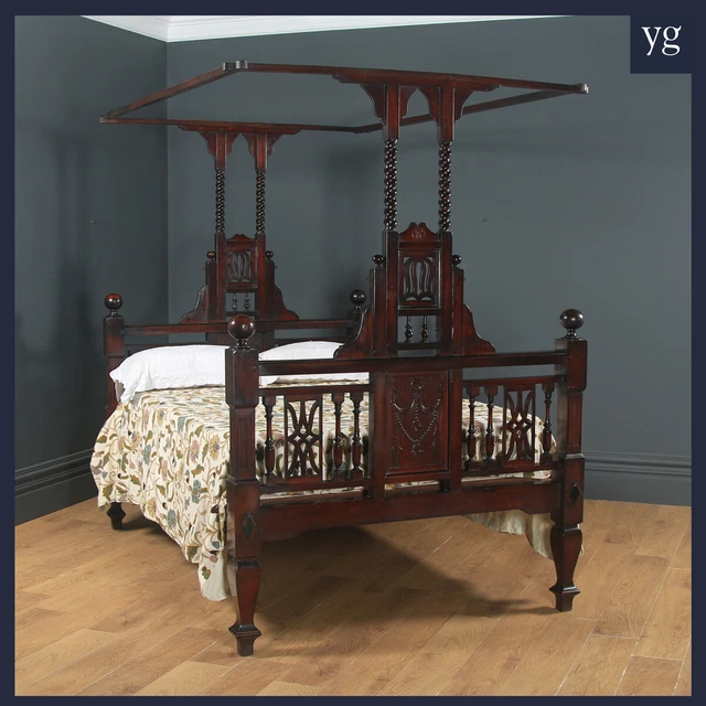 Antique 4ft 6” Victorian Anglo-Indian Colonial Raj Bombay Teak Four Poster Bed Antique 4ft 6” Victorian Anglo-Indian Colonial Raj Bombay Teak Four Poster Bed