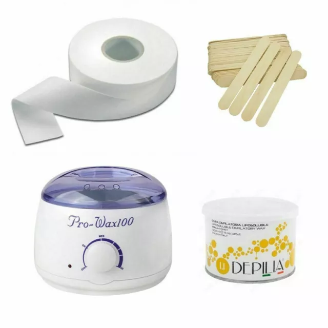 KIT Depilazione Estetica  Scaldacera + Rotolo Per Ceretta + Cera  + 100 Spatole