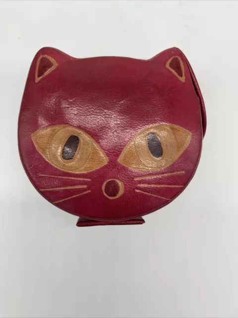 Red Leather Cat Folding Standing Change Purse Bank