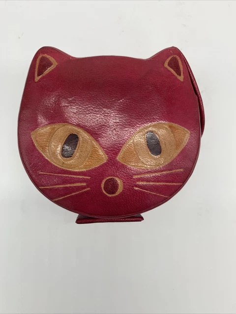 Red Leather Cat Folding Standing Change Purse Bank