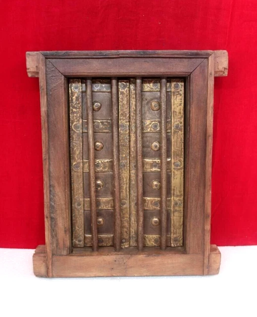 Wooden Brass Fitted Window Frame Old Vintage Antique Wall Decorative PS-42