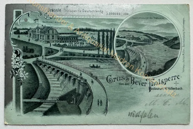 AK Mondschein-AK Litho Gruss von der Bever-Thalsperre 1900 Hückeswagen