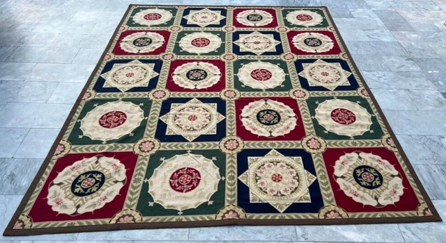 Vintage French Style Aubusson Handmade Boho Aubusson Rug Chain Stitch Rug 8x10ft