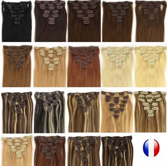 Kit Extensions A Clips Cheveux 100% Naturels Remy 42 Cm Tête Complete