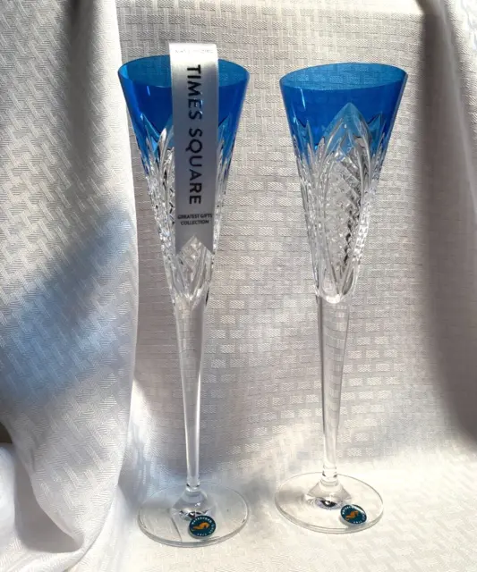 Waterford 2022 Gift Of Wisdom Times Square Flutes Aqua Blue Cut To Clear Crystal