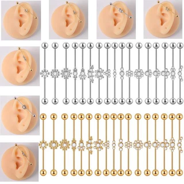 1Pcs Surgical Steel Industrial Barbell Ring Flower Ear Straight Barbell RiSA