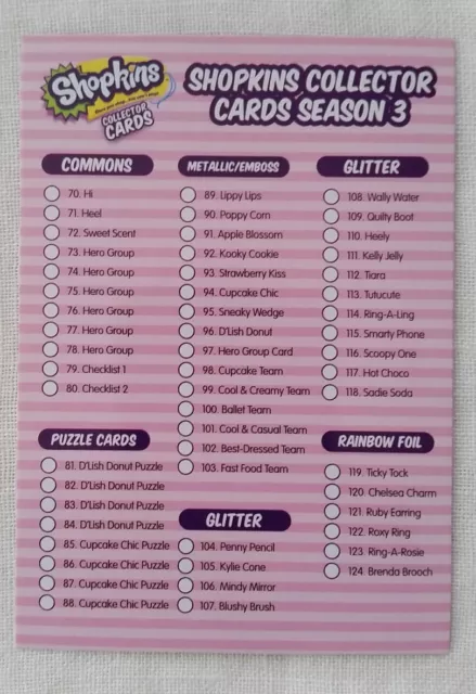 Shopkins Season 3 Collector Card 80 Checklist Part 2