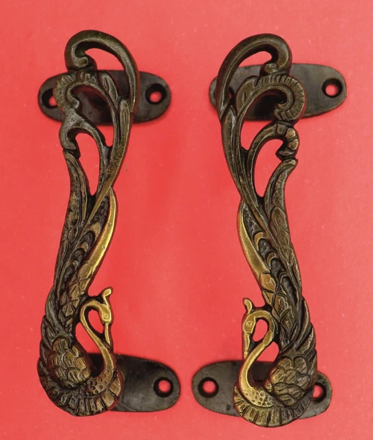 Antique Style Handmade Brass Peacock Shape Door Handle Pull Knobs Home Decor