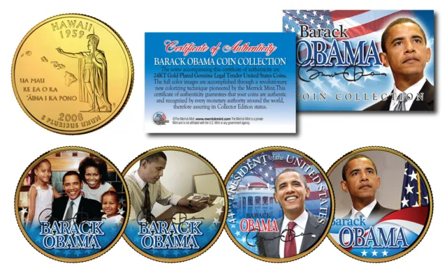 BARACK OBAMA 24KT Gold Plated HAWAII State Quarter 4-Coin Set  SPECIAL LOW PRICE