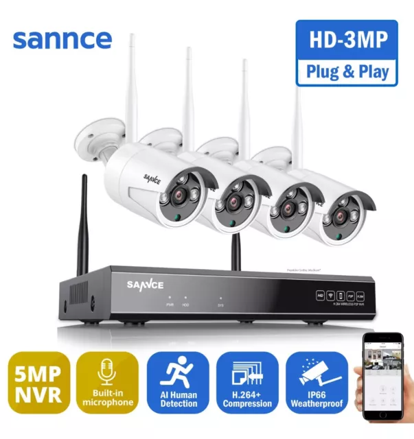 1TB SANNCE WLAN Wireless Wifi 8CH NVR 1080P CCTV Camera System Security AI 3MP