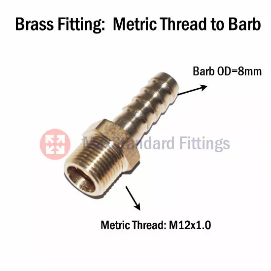 Metric Male Thread M12x1.0 M12 to Barb 8mm 5/16" Adapter Hose Fitting Connector