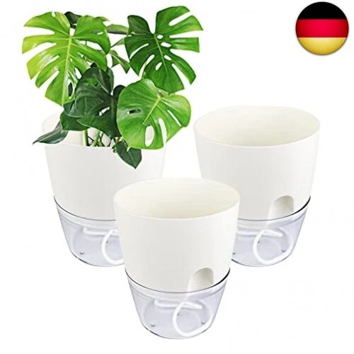 Relota 3 stücke Blumentopf Weiß 15.3cm Breite, Kräutertopf Plastik mit Se