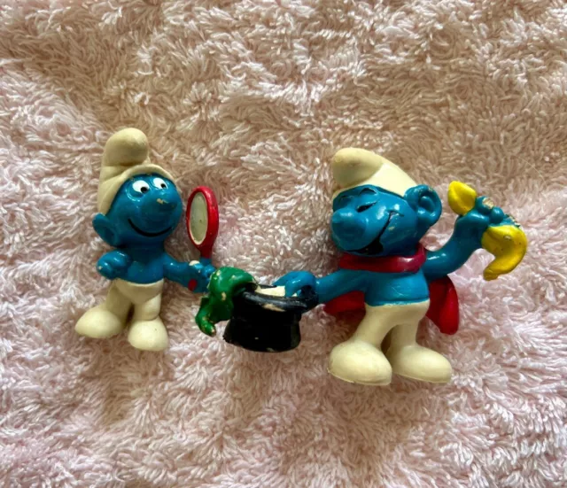 Vintage Smurfs Schleich & Peyo Figurine 1970’s Magician & Tennis Characters Rare