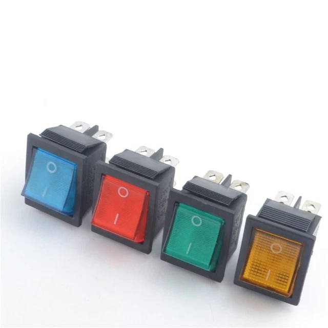4-Pin ON/OFF Rocker Switch With LED Light - 16A/250V, 25x31mm Panel Mount (DPST)