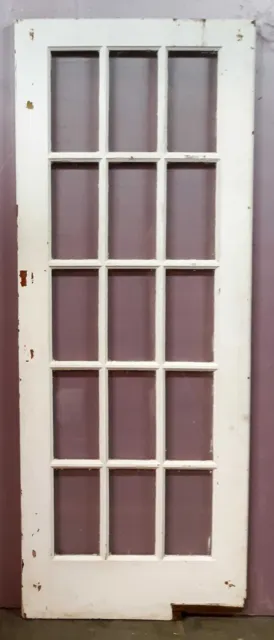 30"x79" Antique Vintage Wooden Interior French Swinging Door Window Wavy Glass 2