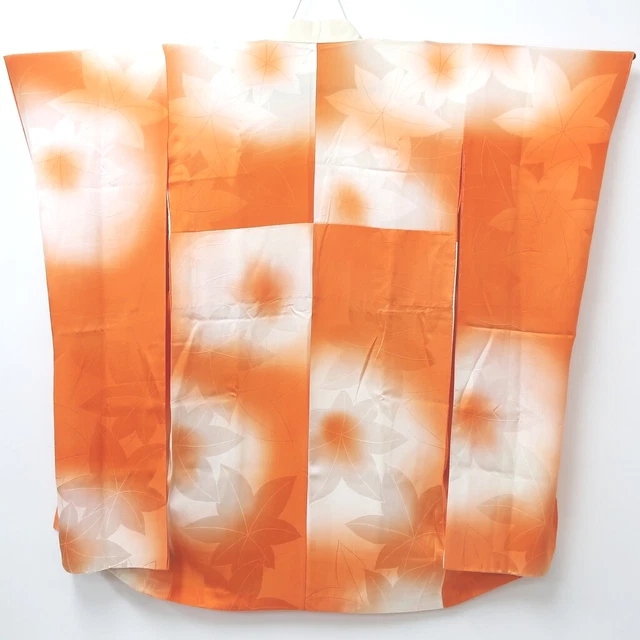 8916B4 Silk Japanese Kimono Juban Furisode Maple Leaf