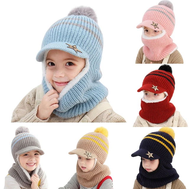 Kids Girls Boys Toddler Baby Winter Warm Hat Hooded Scarf Earflap Knitted Cap
