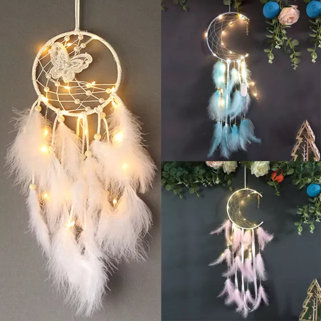 Handmade Dream Catcher w/ Light Wall Hanging Feather Dreamcatcher Home Decor AU