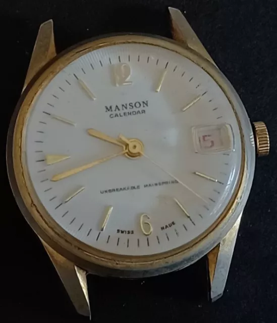 VINTAGE MENS WATCH Manson Calendar Swiss Diamond Tooled Unbreakable