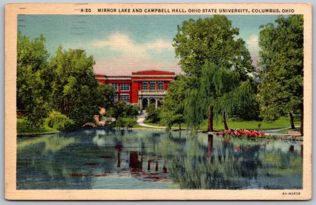 Columbus Ohio 1938 Postcard Mirror Lake And Campbell Hall Ohio State University