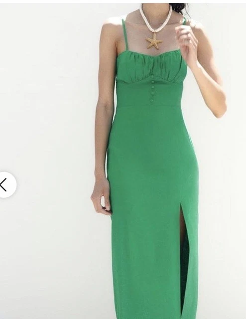 green emerald velvet dress NEW Zara Green Polka Dots Sleeveless Cami Camisole Midi Tank Wrap Dres –  Brie main image 0