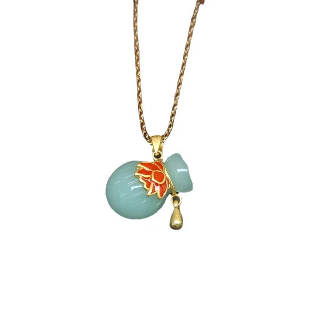 Green Jade Lucky Bag Pendant Talismans Necklace Jewelry Natural 925 Silver Real
