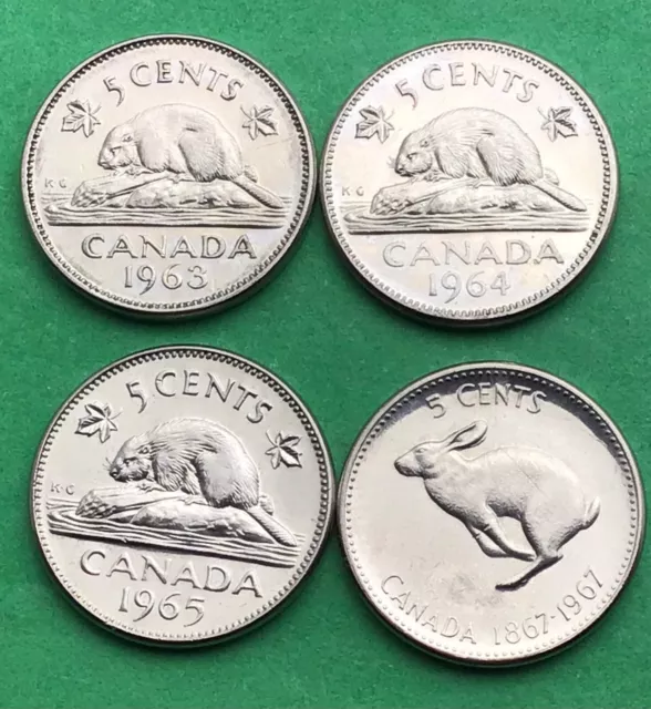 Lot BB1 Canada set of 4 - 5 Five Cents Nickels 1963 1964 1965 1967