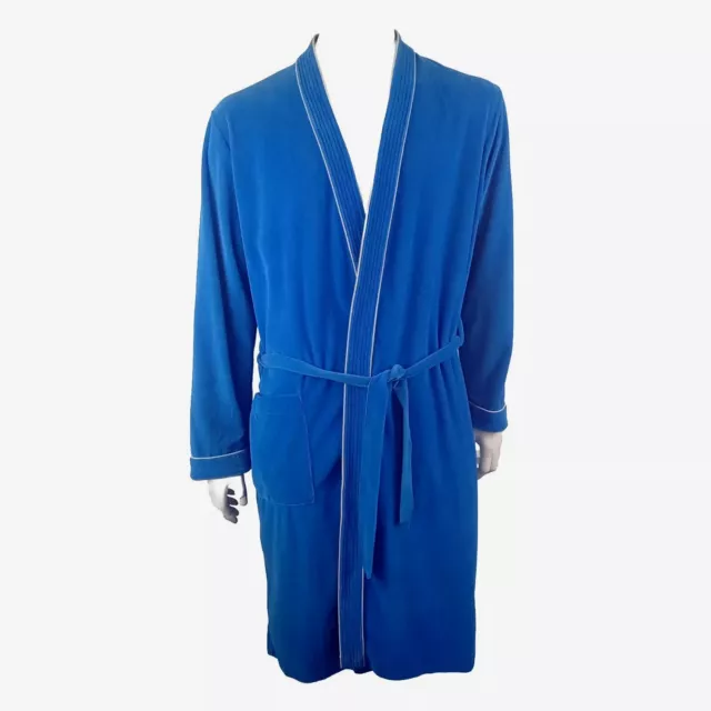 GIVONI vintage mens size L robe blue velvet feel velour dressing gown retro