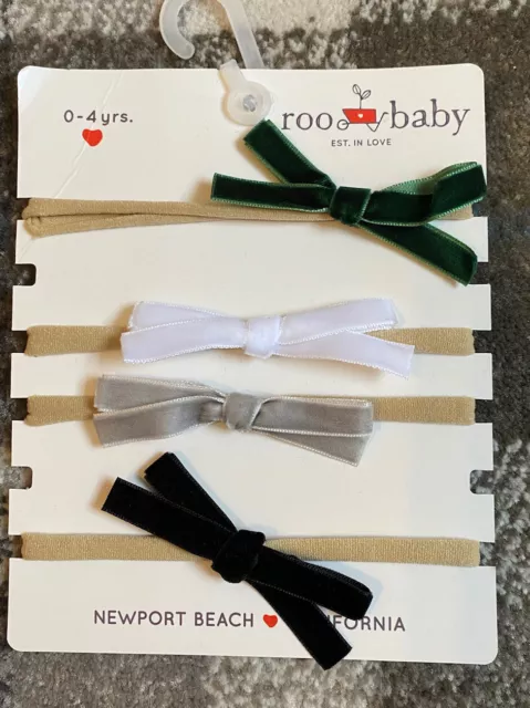 BNWT Roo baby 4x bow designer Baby headbands. 0-4 yrs Sweet Little Velvet BNWT