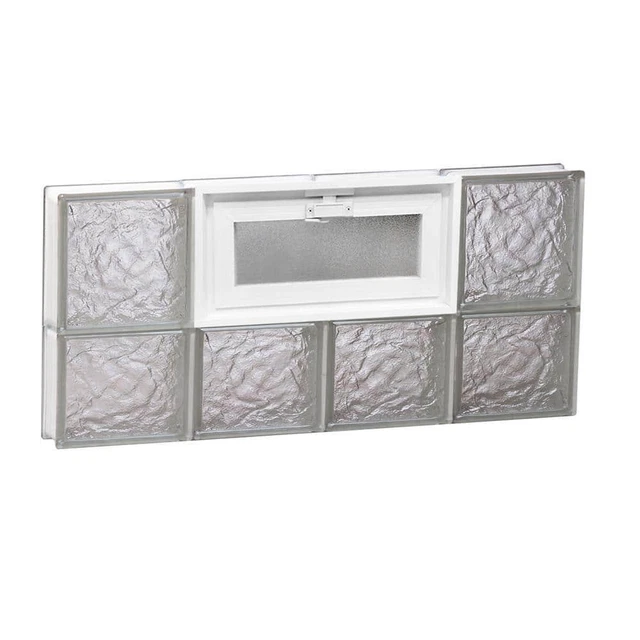 Clearly Secure Glass Block Window 31"x13.5"x3.125" Frameless Vented Ice Pattern