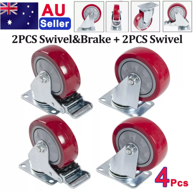 4X 4" Heavy Duty Swivel Castor Wheels 600KG Trolley Furniture Caster Brake or no