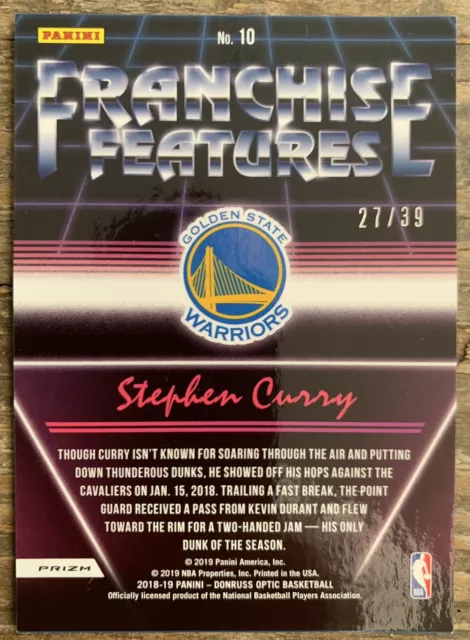 2018 Panini Donruss Optic Franchise Features Orange Prizm /39 Stephen Curry #10 2