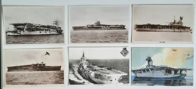 WW1 & WW2 HMS aircraft carrier postcards x 6 see details + VAT