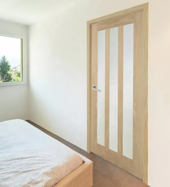 internal door aston unfinished oak glazed - clear or frosted glass 3 light door 3