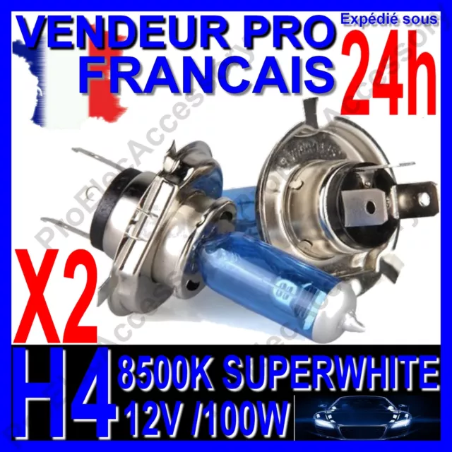 Kit De 2Ampoule H4 100W 8500K 12V Lampe Halogene Feu Phare Xenon Gaz Super White