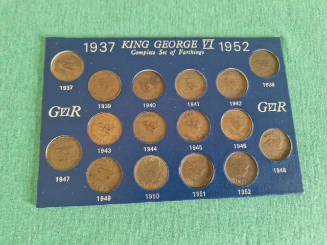 1937 - 1952 King George VI Complete Set of Farthings 16 Coins in Case