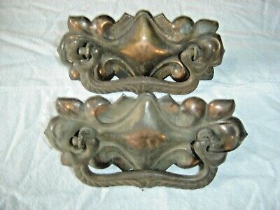 Antique Salvage ~ Pair Japanned Stamped Pulls with ornate cast iron bales  #1124