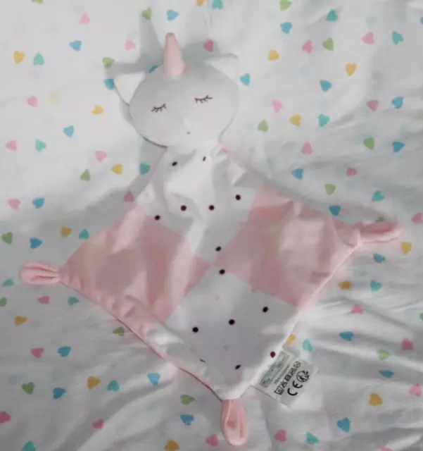 Doudou Mes  Petits Cailloux Licorne Plat Rose Blanc Pois Neuf